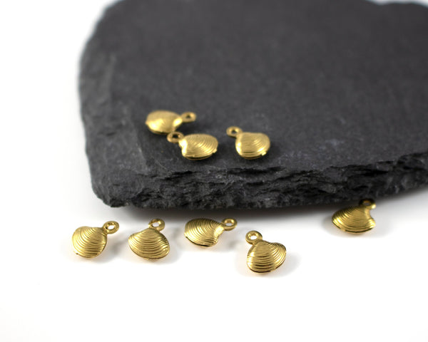 16 x Raw Brass Shell Charms, 10x8mm (C0258)