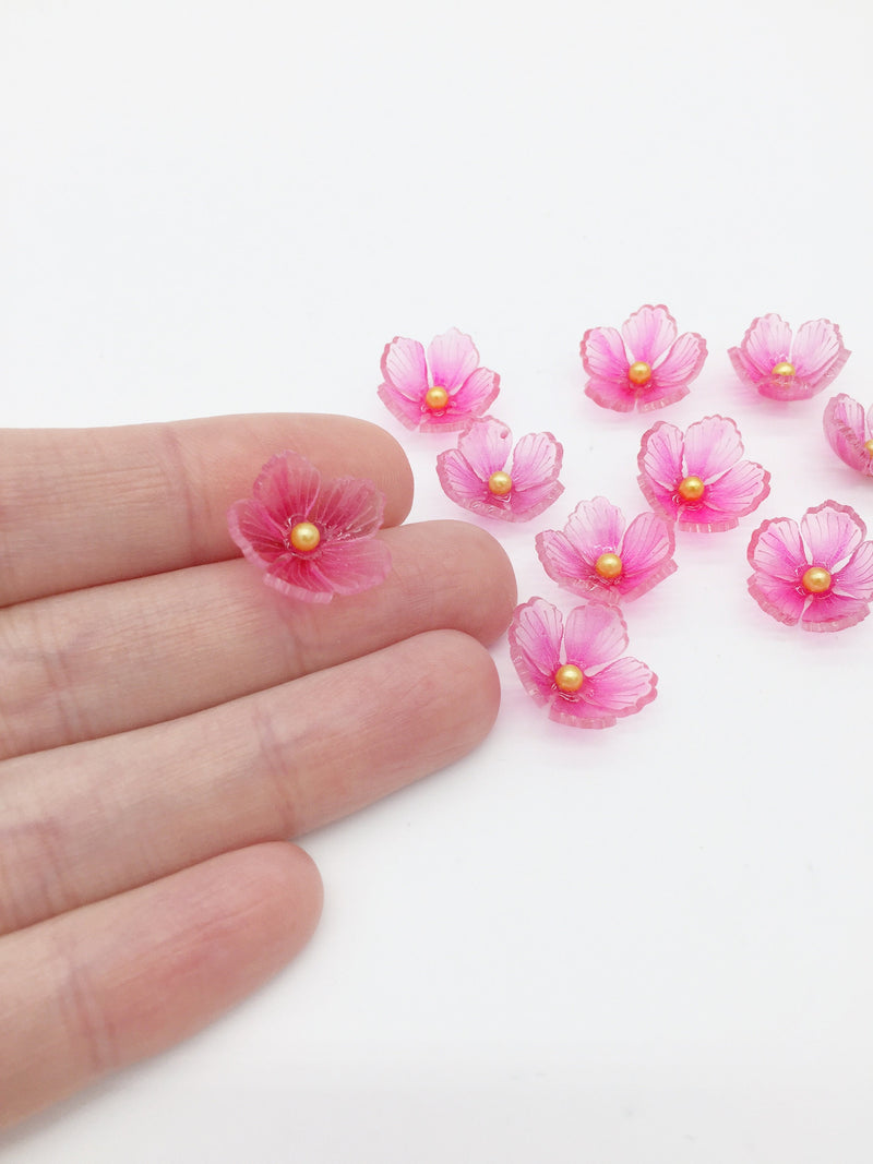 2 x 3D Acrylic Translucent Pink Flower Cabochons, 16mm (3146)