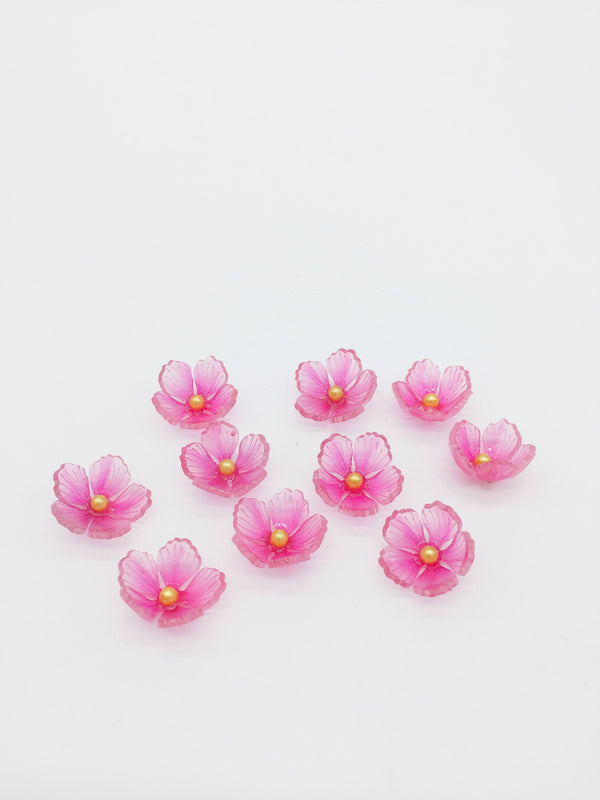 2 x 3D Acrylic Translucent Pink Flower Cabochons, 16mm (3146)