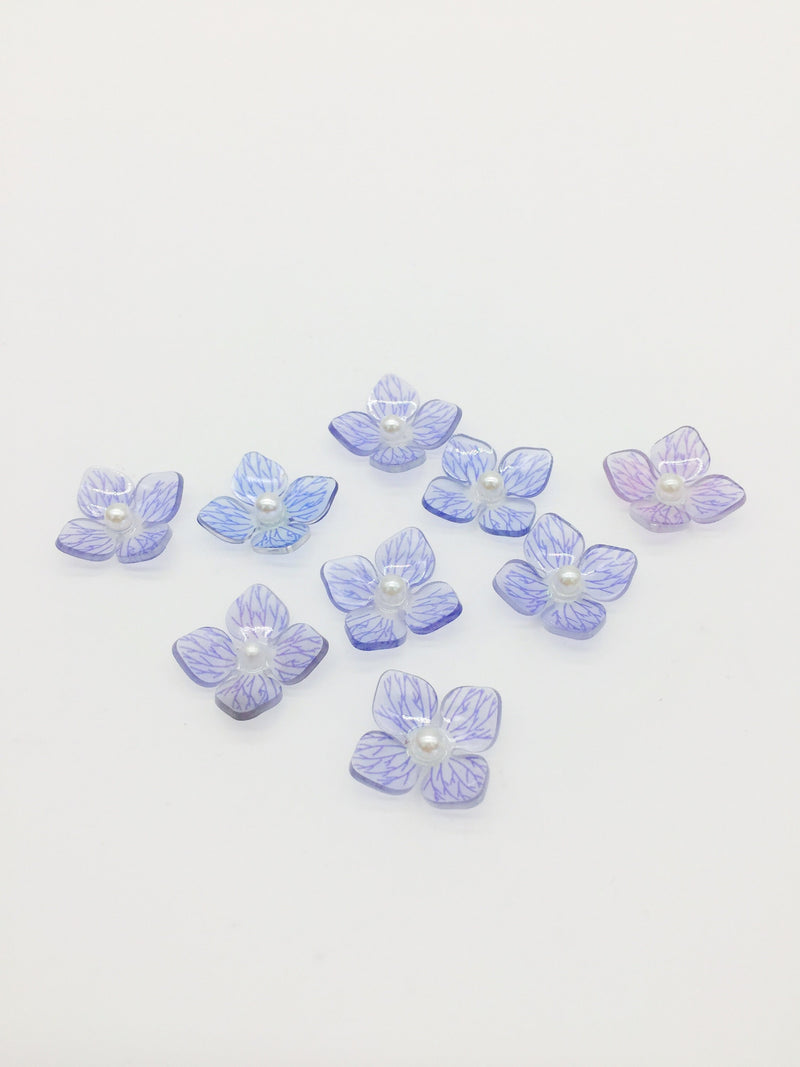 4 x Translucent Blue Flower Cabochons, 3D Flower Beads No Hole, 20x15mm (3141B)