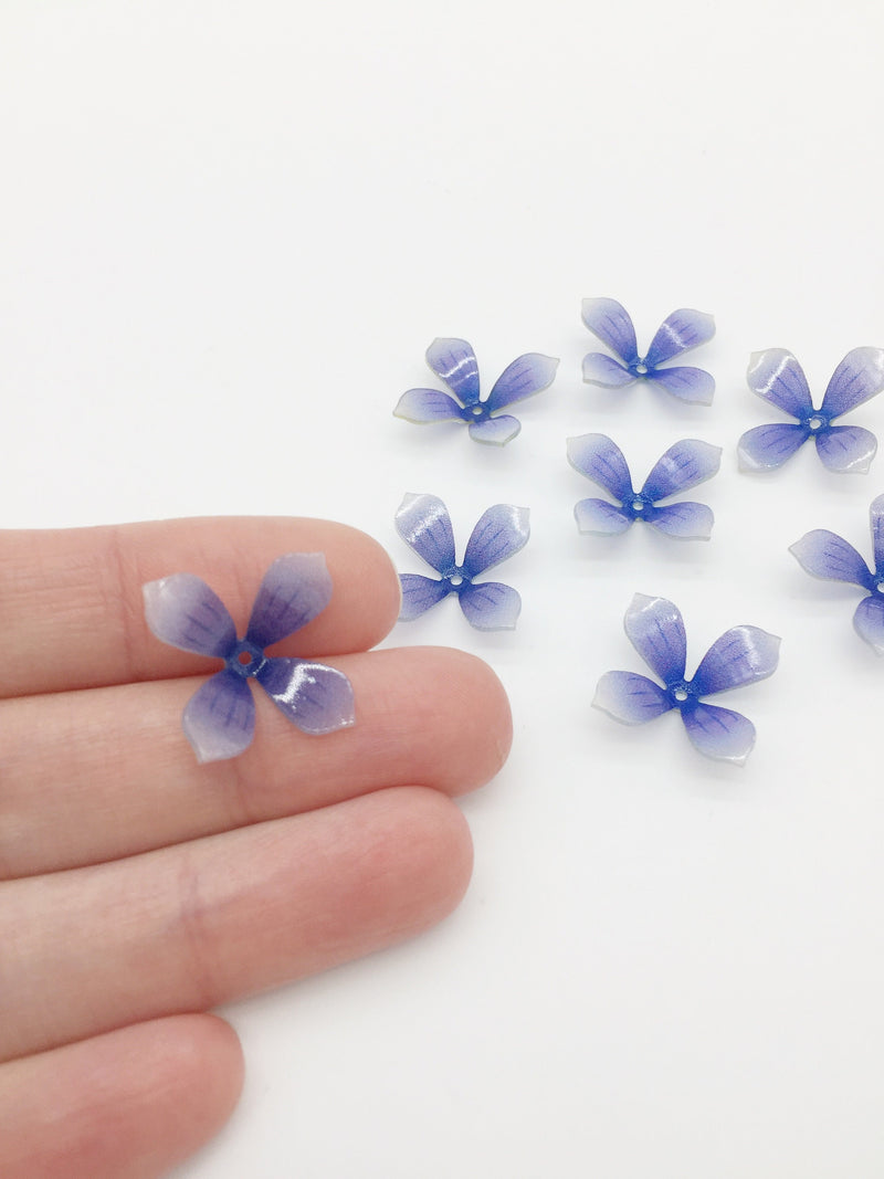 2 x Glossy Translucent Blue Acrylic Flower Beads, 18x23mm (3142B)