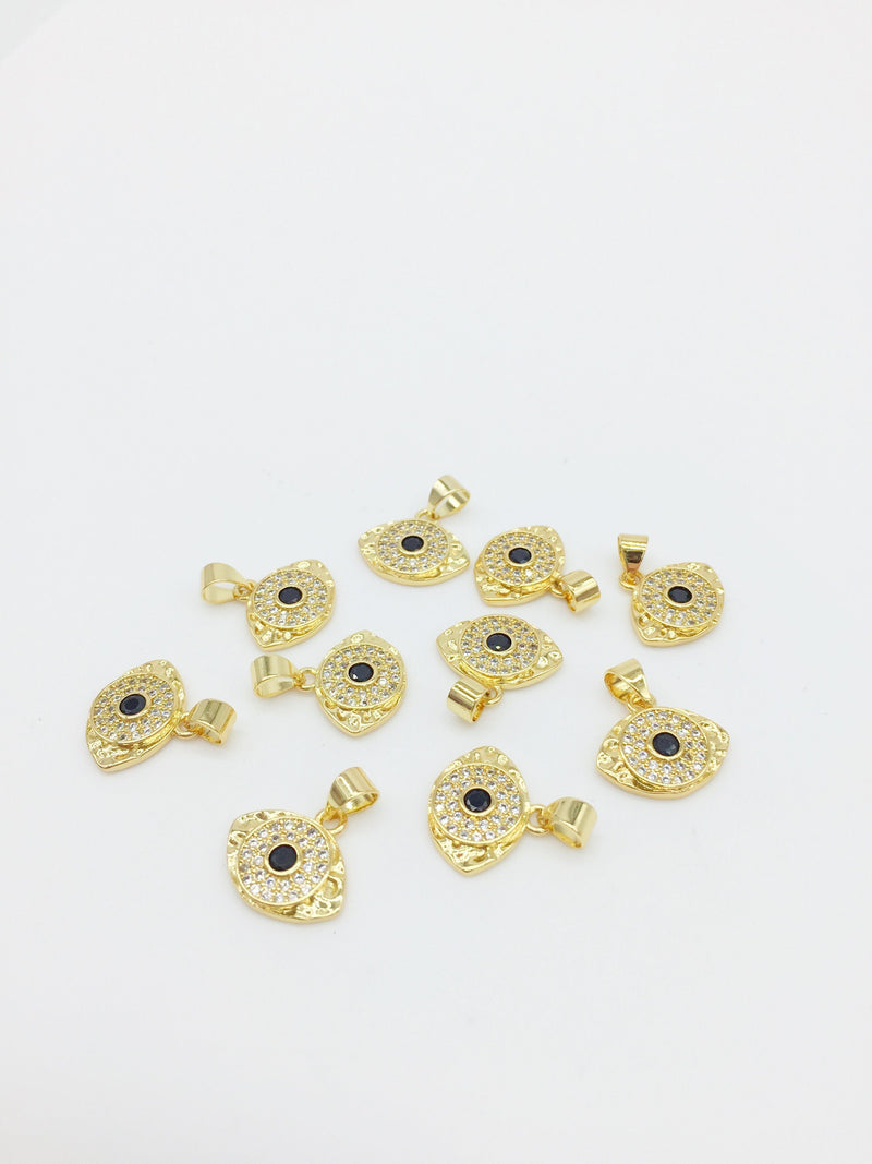 1 x 18K Gold Plated Evil Eye Charm with Cubic Zirconia, 15x13mm (0098)