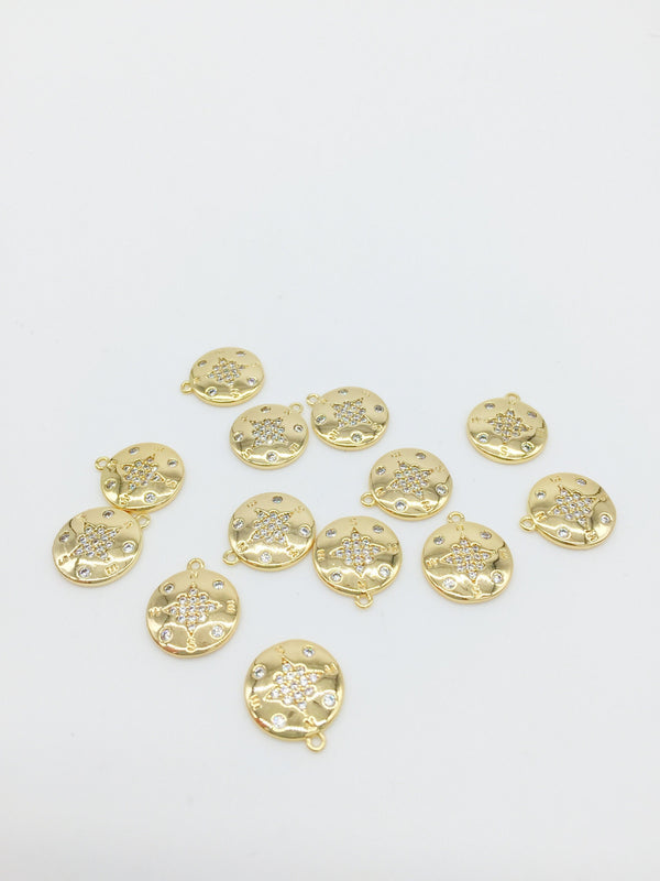 1 x 18K Gold Plated Compass Star Charm, 13x11mm (0161)