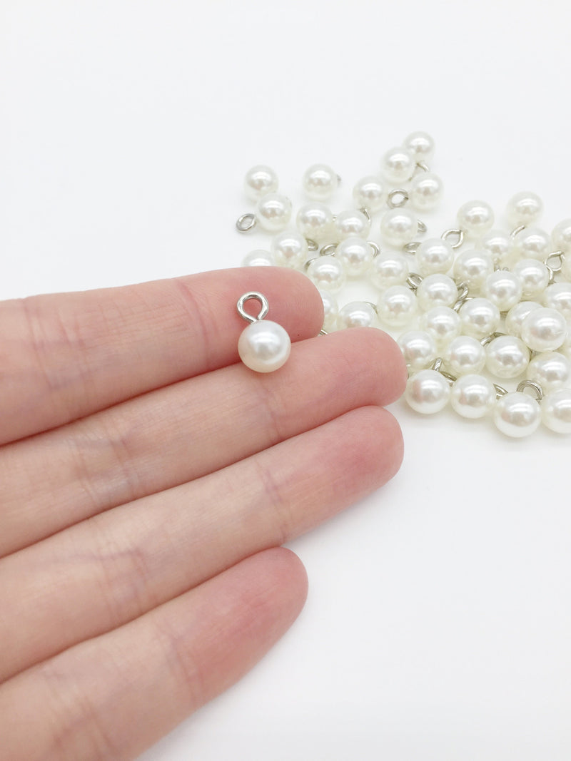 8 x Off-white Pearl Charms with Stainless Steel Loop, 8mm (3096)