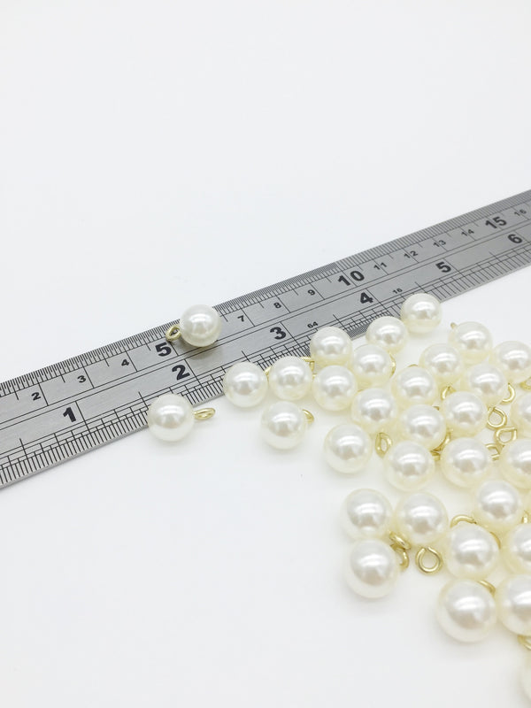 12 x Off-White Pearl Charms with Gold Steel Loop, 10mm (3090G)