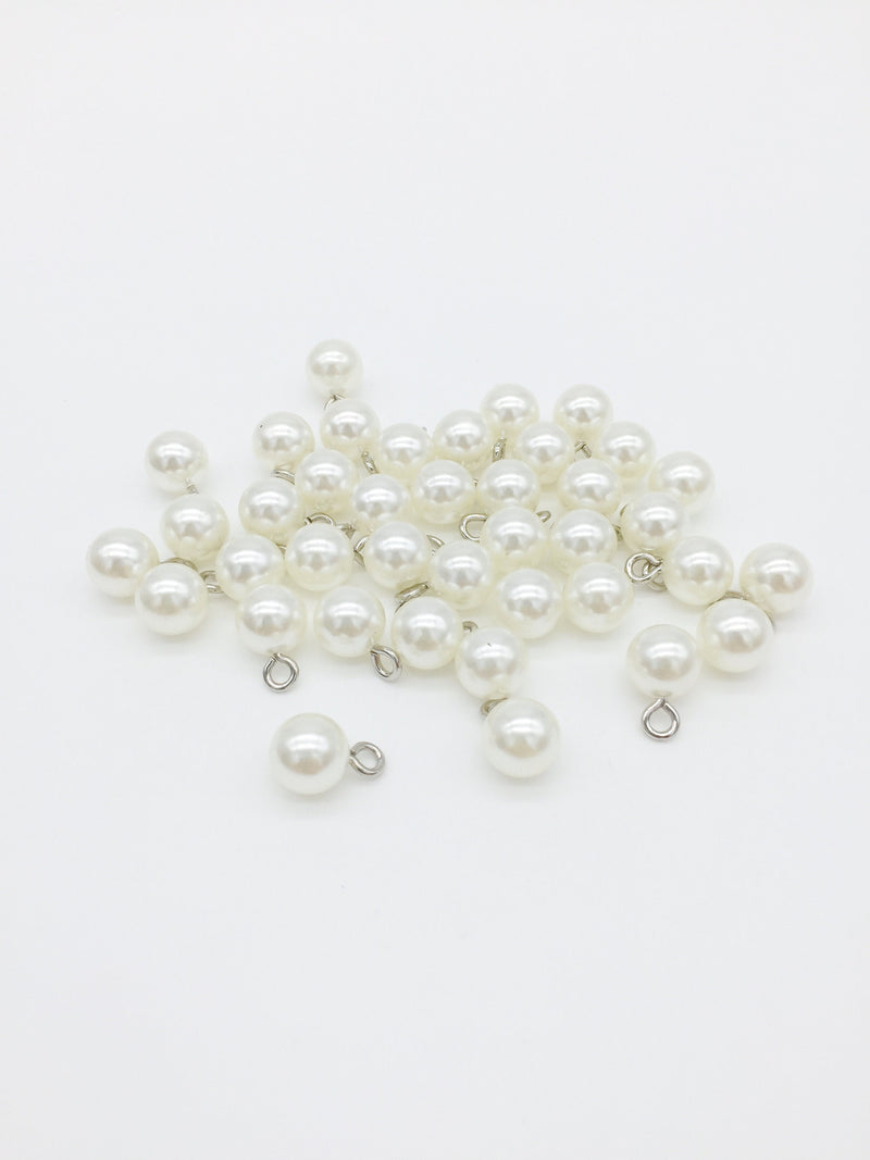 12 x Off-white Pearl Charms with Stainless Steel Loop, 10mm (3090)