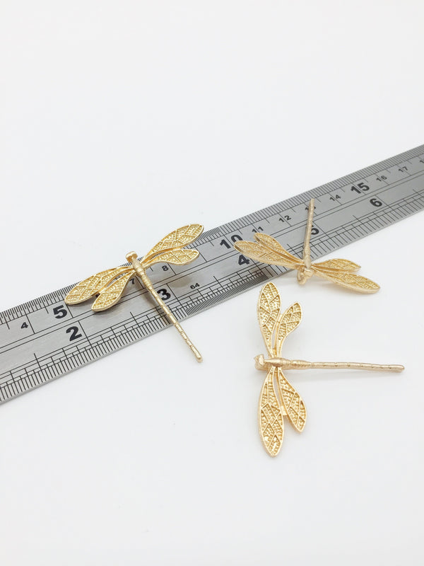 2 x Warm Gold Plated Dragonfly Pendants, 36x42mm (0051)