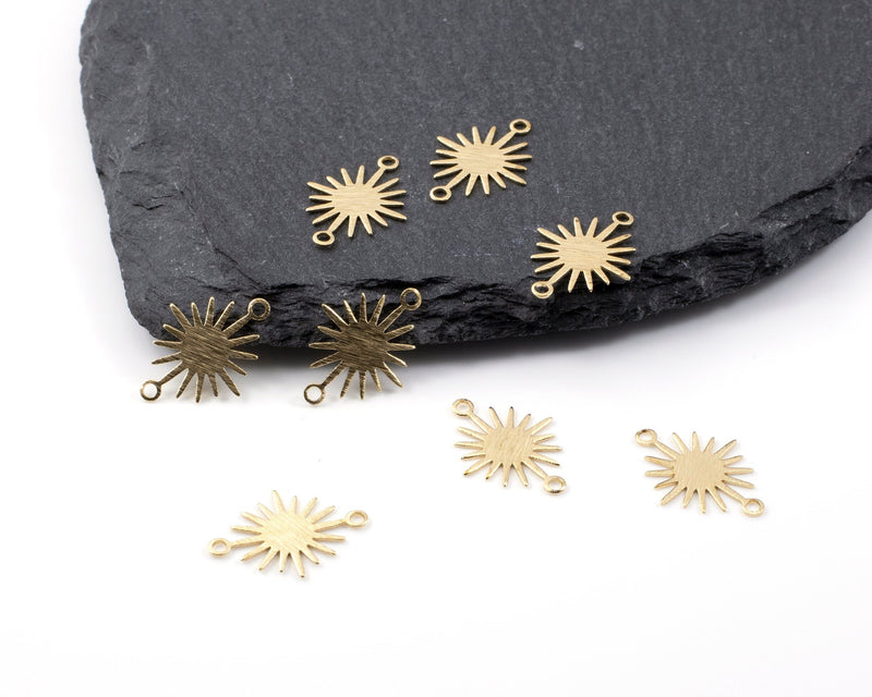 10 x Textured Raw Brass Sun Connectors, 18x13mm (C0198)