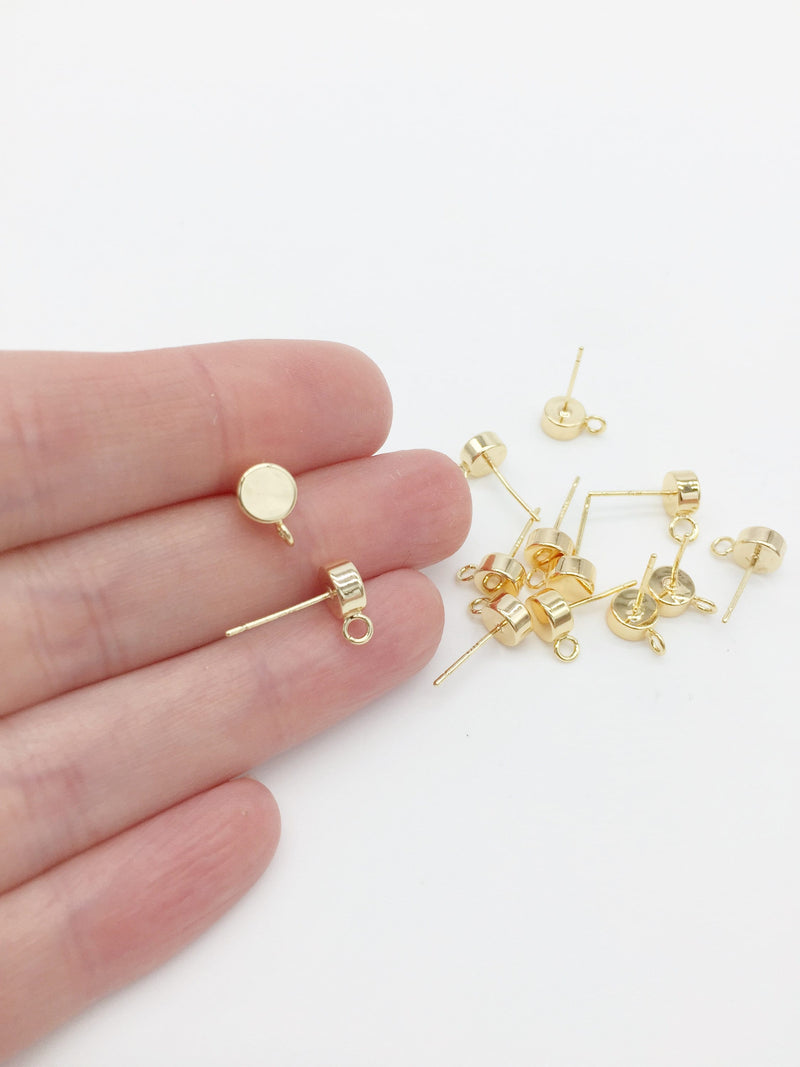 1 pair x 18K Gold Plated Flat Round Earring Studs with Loops (0373)