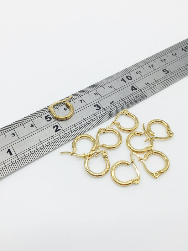 1 pair x Gold Plated Stainless Steel Earring Hoops, 13mm (1906G)