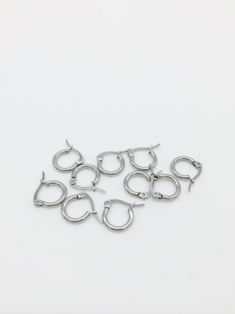 1 pair x Stainless Steel Tubular Earring Hoops, 13mm (1906S)