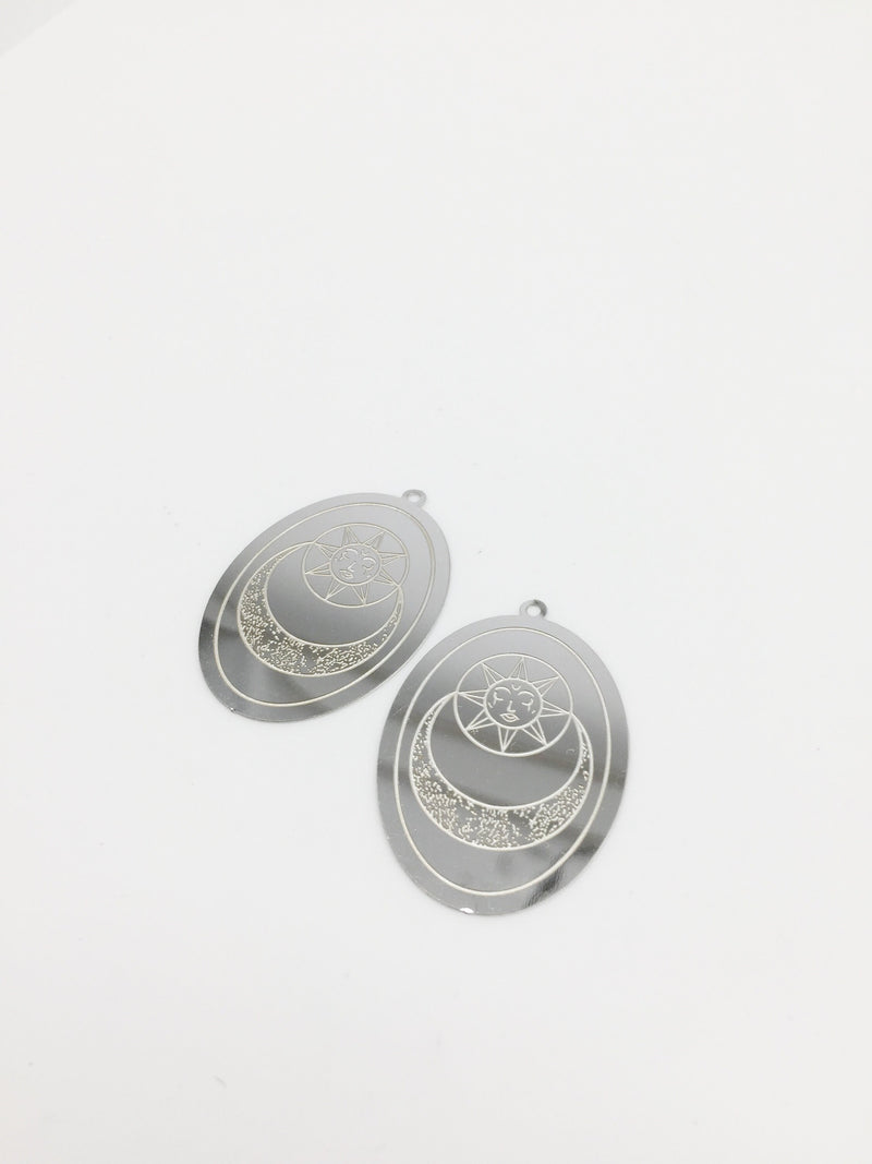 2 x Stainless Steel Sun and Moon Pendants, 38x26mm (0240)