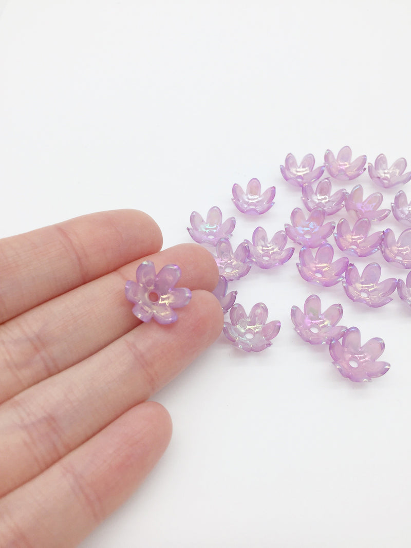 20 x Light Purple Aurora Borealis Plated Acrylic Flower Beads, 15mm (1797)