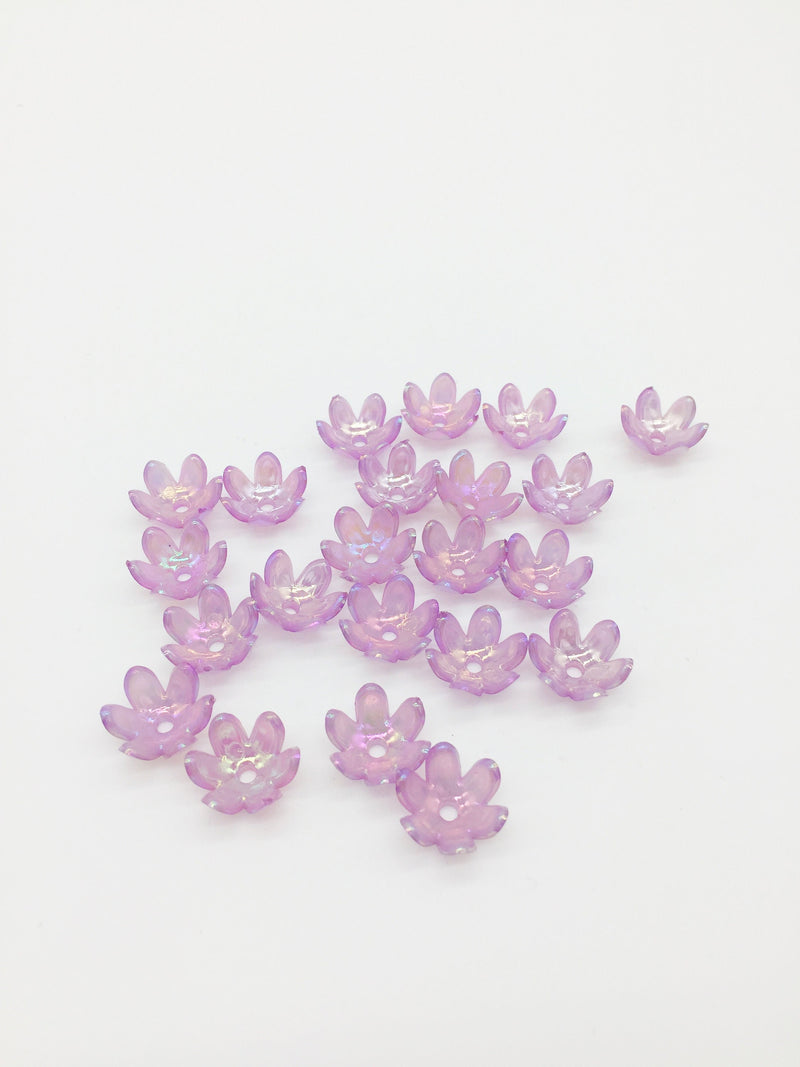 20 x Light Purple Aurora Borealis Plated Acrylic Flower Beads, 15mm (1797)