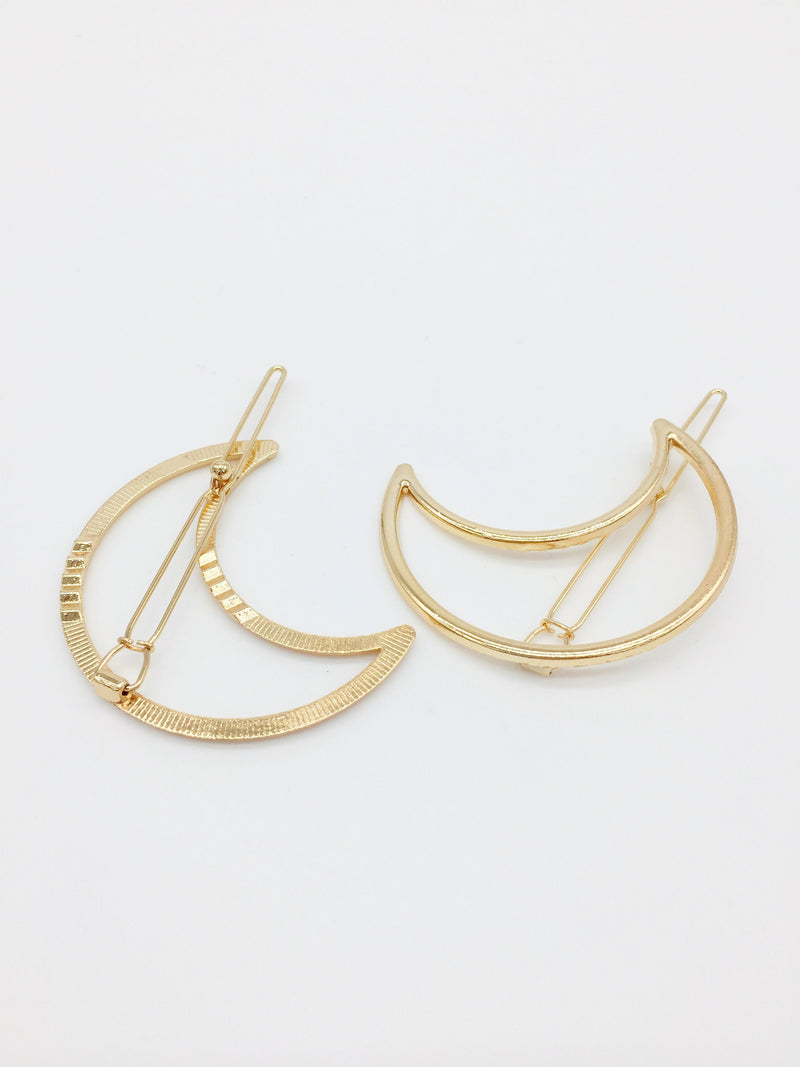 1 x Gold Crescent Moon Hair Clip Blank, 52mm Celestial Hair Clip (1805G)