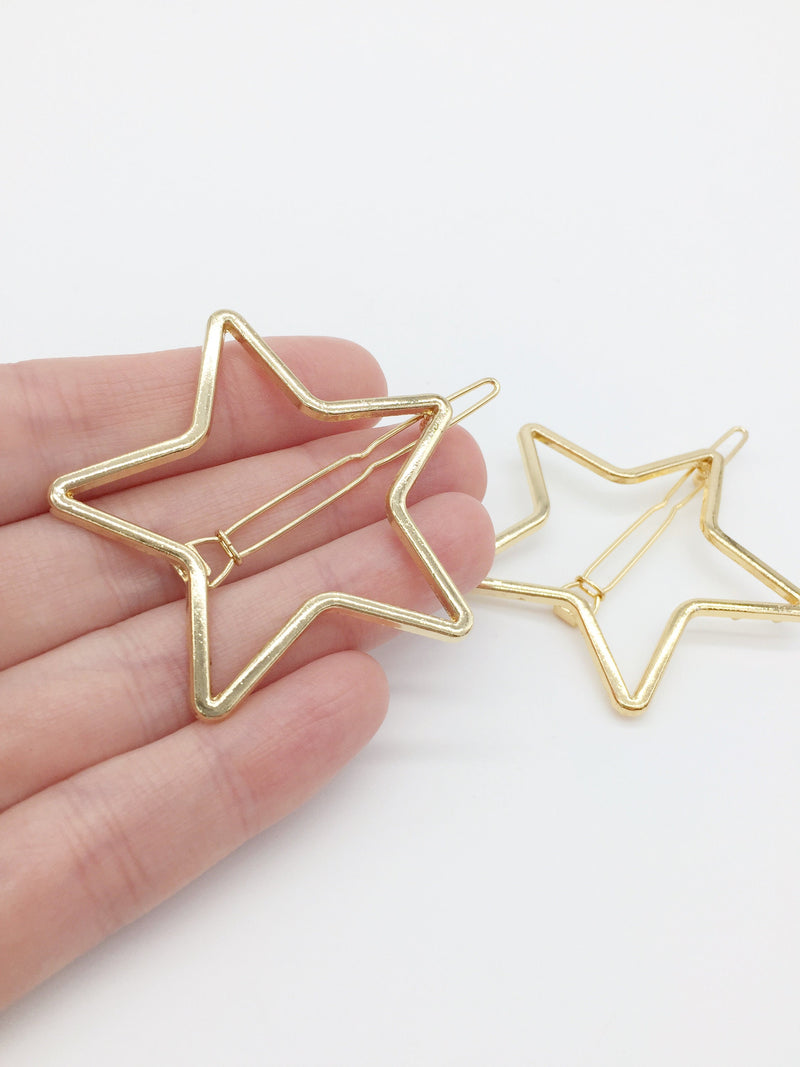 1 x Gold Plated Star Hair Clip, 50mm (1802G)