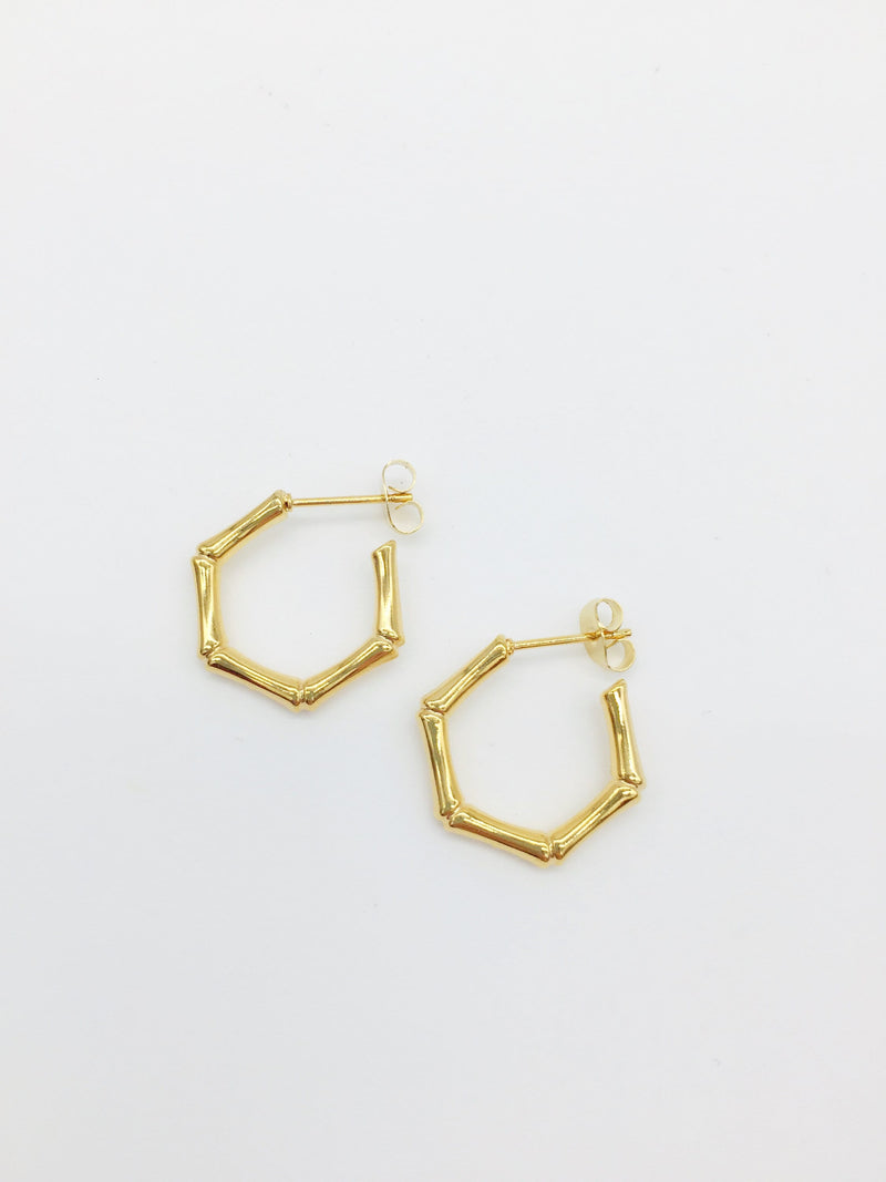 1 pair x Gold Plated Stainless Steel Bamboo Hoop Studs (1731)