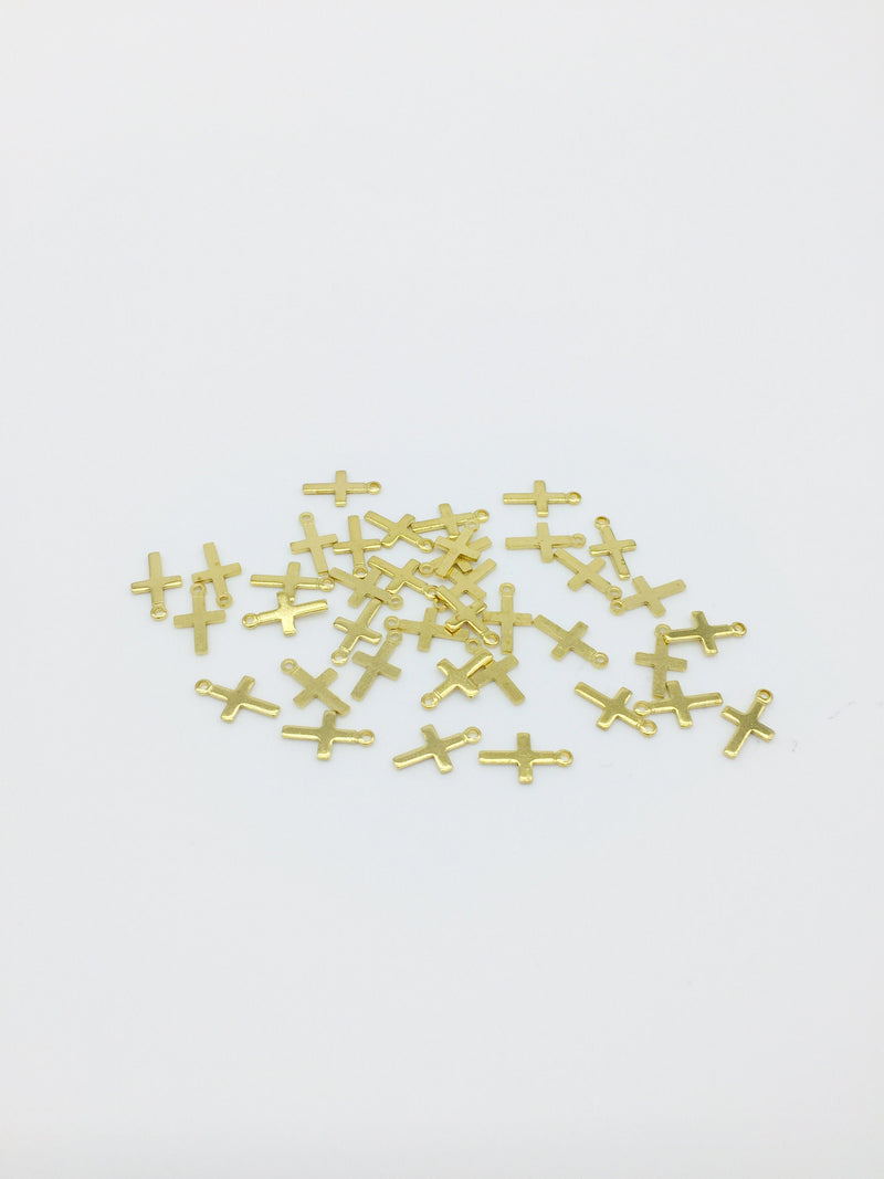 40 x Dainty Raw Brass Cross Charms, 10x6mm (0369)