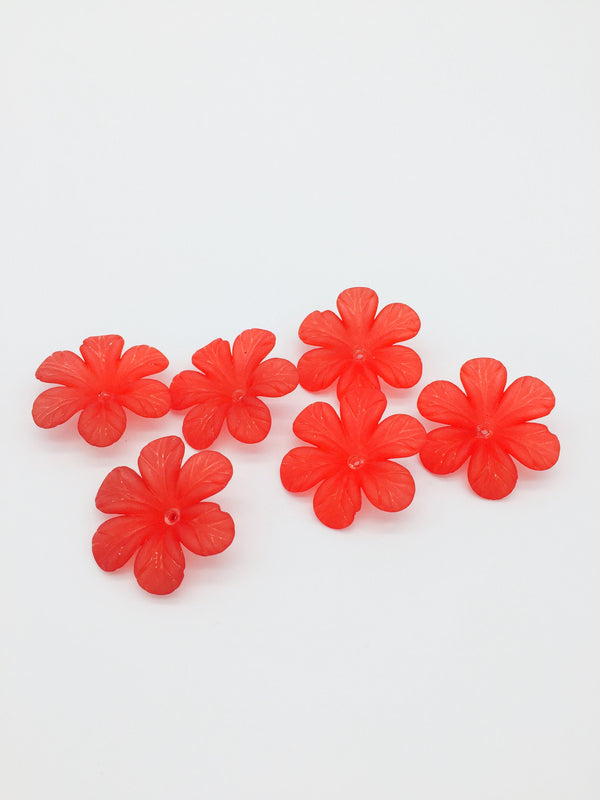 10 x Red Flower Beads, 33mm Lucite Flowers (3203)