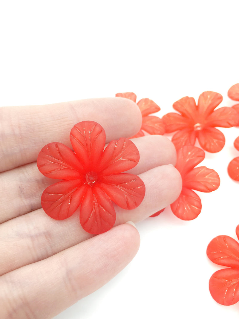 10 x Red Flower Beads, 33mm Lucite Flowers (3203)