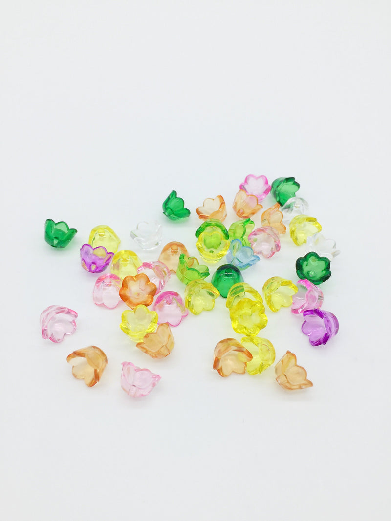 100 x Multicolour Acrylic Flower Beads, 10mm (3196)