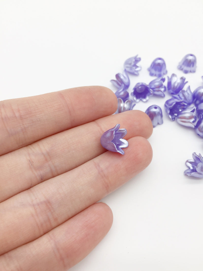 40 x Lavender Acrylic Flower Beads Bell Shaped, 10x11mm (3199)