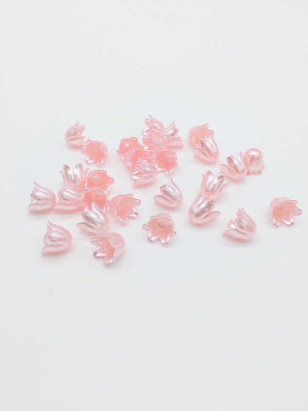 40 x Pearlised Light Pink Bell Flower Beads, 10x11mm (3198)