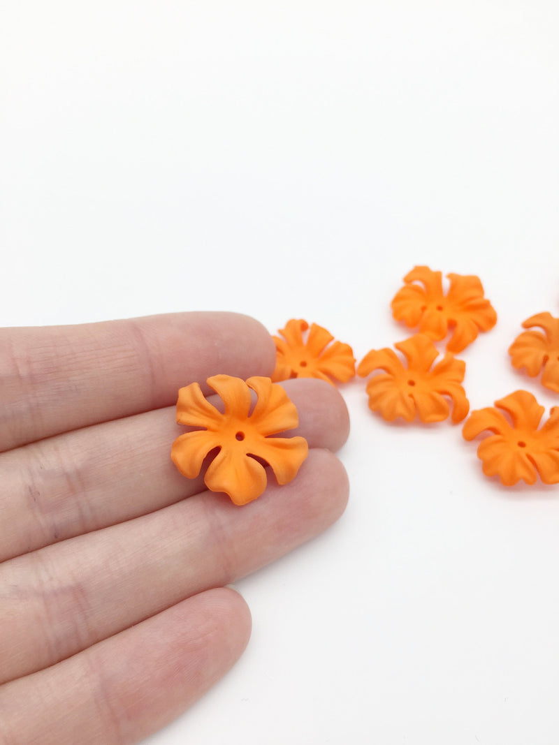 8 x Rubberized Acrylic Orange Flowers Beads, 22mm (3194)