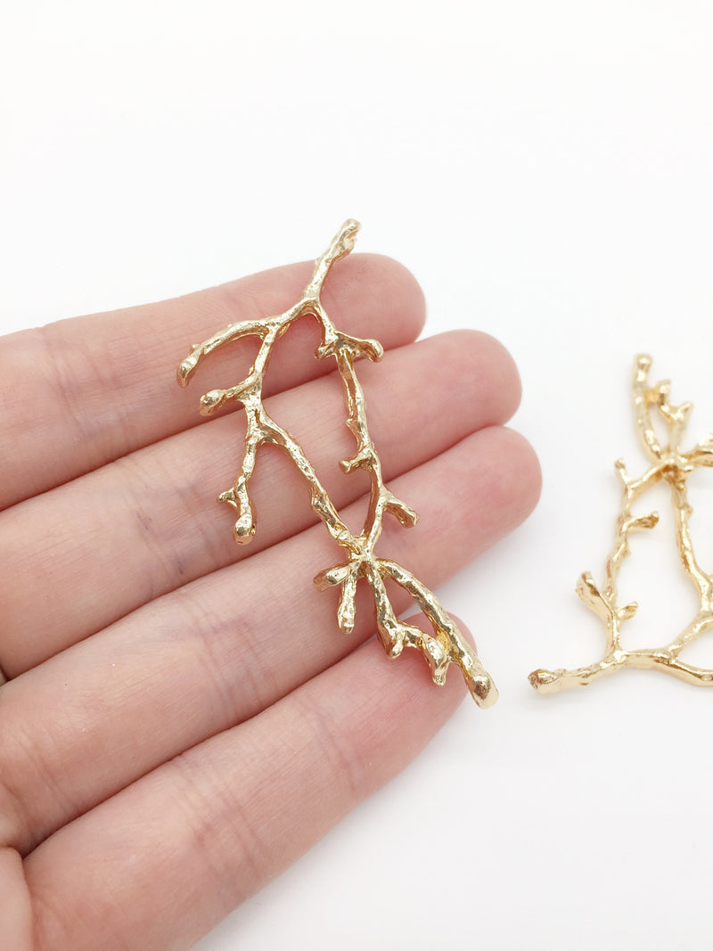 2 x Champagne Gold Tree Branch Embellishment, 56x27mm (0650)