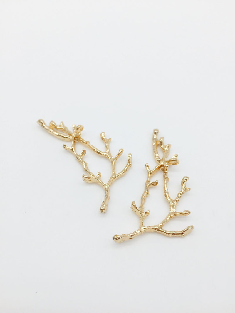 2 x Champagne Gold Tree Branch Embellishment, 56x27mm (0650)