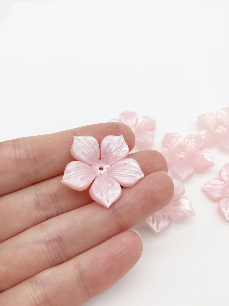 4 x Large Acrylic Pearl Pink Flower Beads, 30mm (3214)