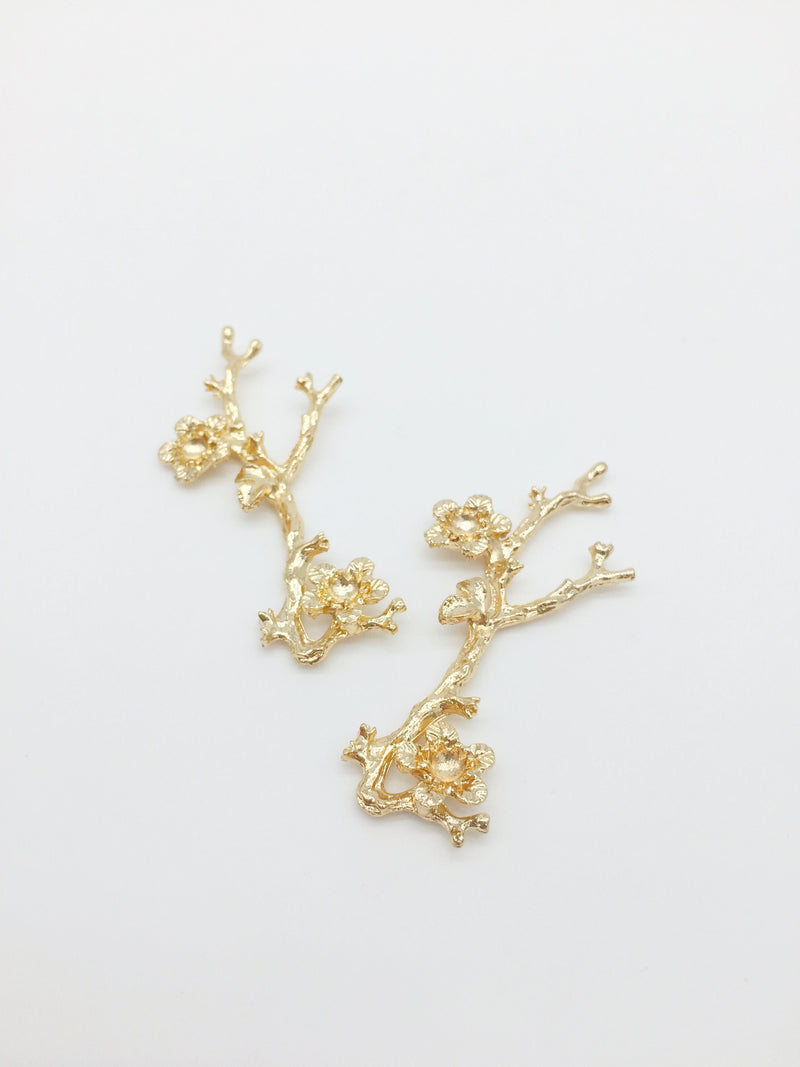 2 x Champagne Gold Flower Branch Embellishments, 57x25mm (0827)