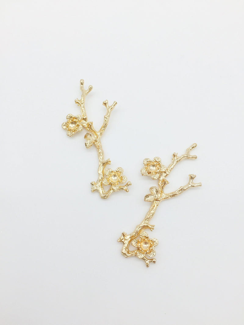 2 x Champagne Gold Flower Branch Embellishments, 57x25mm (0827)