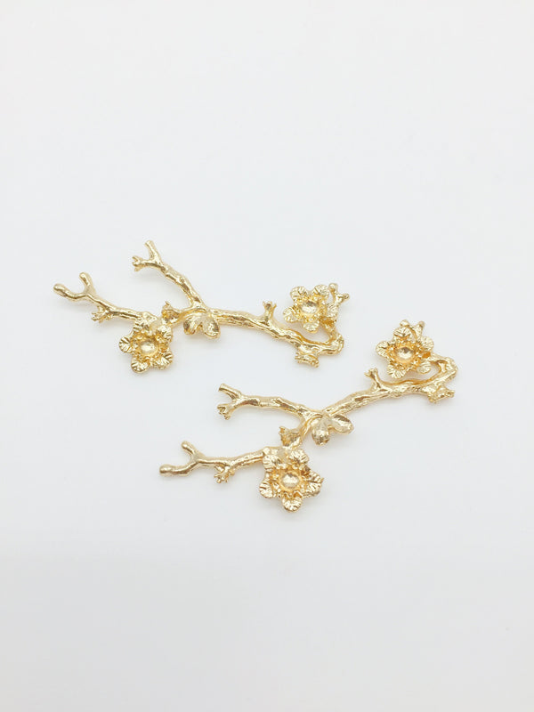 2 x Champagne Gold Flower Branch Embellishments, 57x25mm (0827)