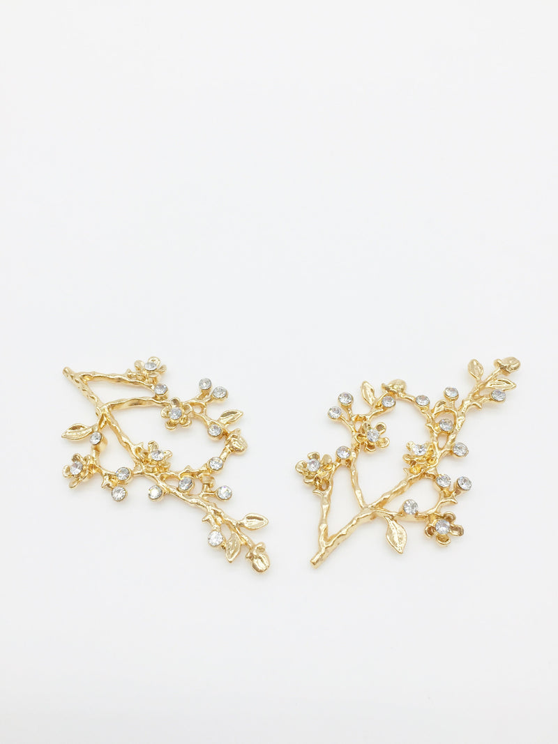 2 x Gold Plated Crystal Blooming Tree Branch Blanks, 65x37mm (0846)