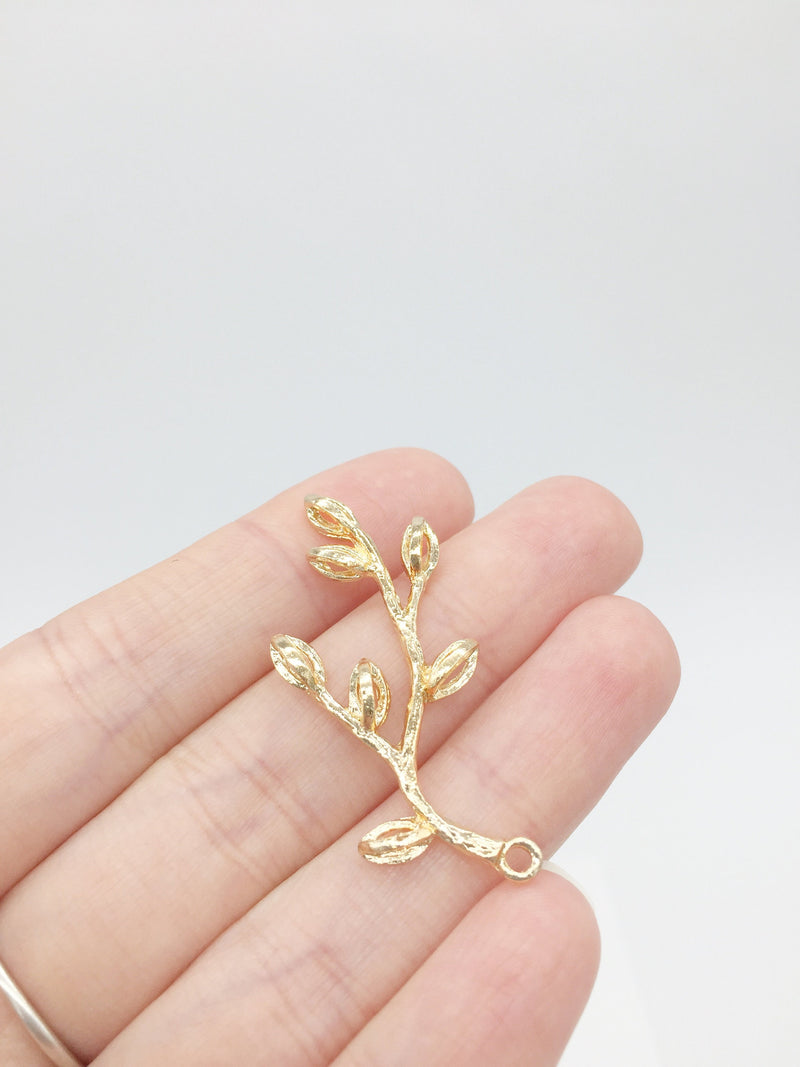 6 x Champagne Gold Leaf Bud Branches, 44x20mm