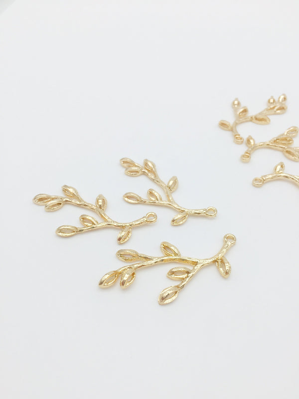 6 x Champagne Gold Leaf Bud Branches, 44x20mm