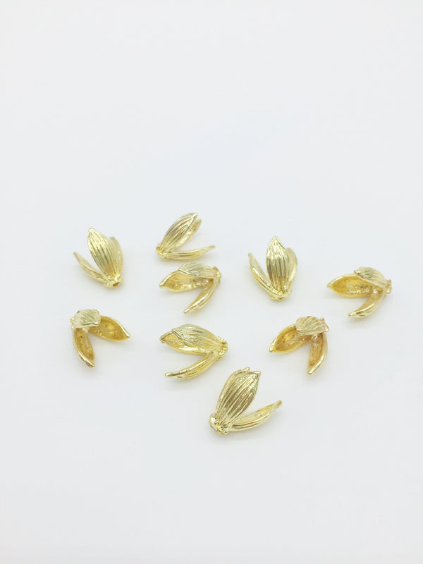 6 x Light Gold Flower Bud Bead Caps, 15x12mm