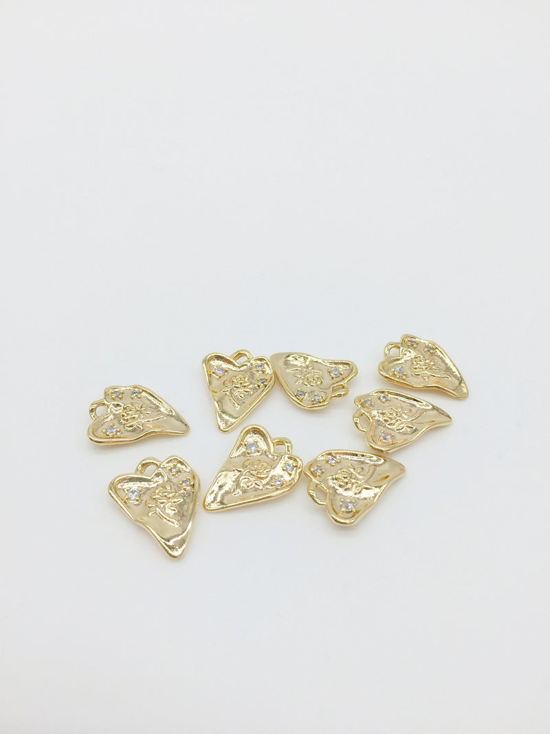 1 x 18K Gold Plated Heart Pendant with Rose Imprint, 18x14mm (0464)