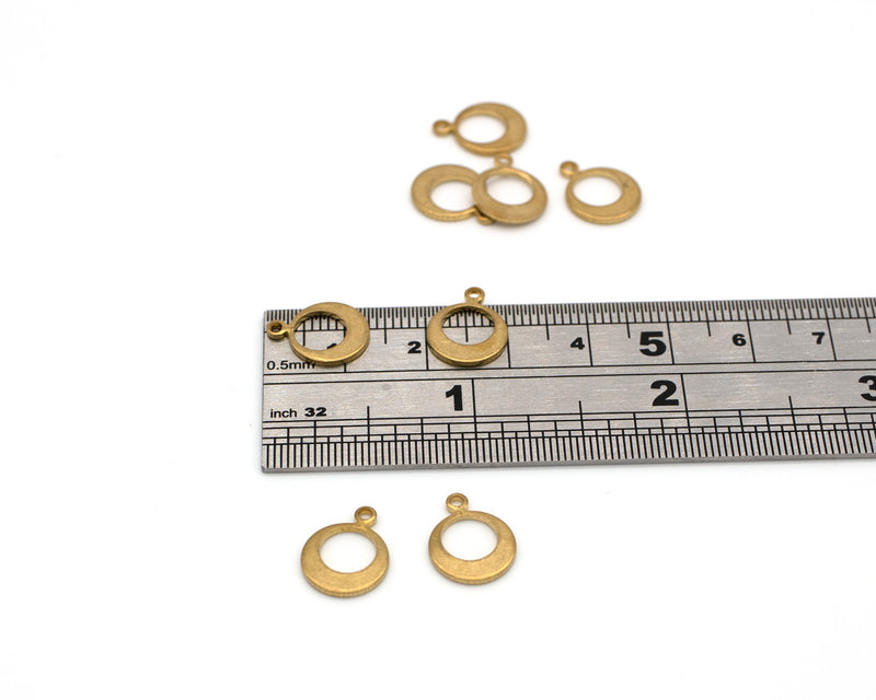 12 x Raw Brass Round Drop Charms, 13x10mm (C0026)