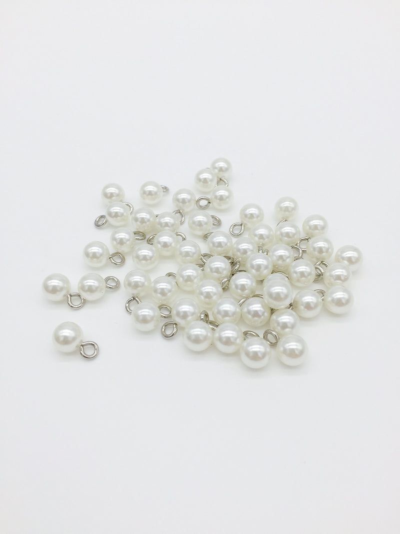 8 x Off-white Pearl Charms with Stainless Steel Loop, 8mm (3096)