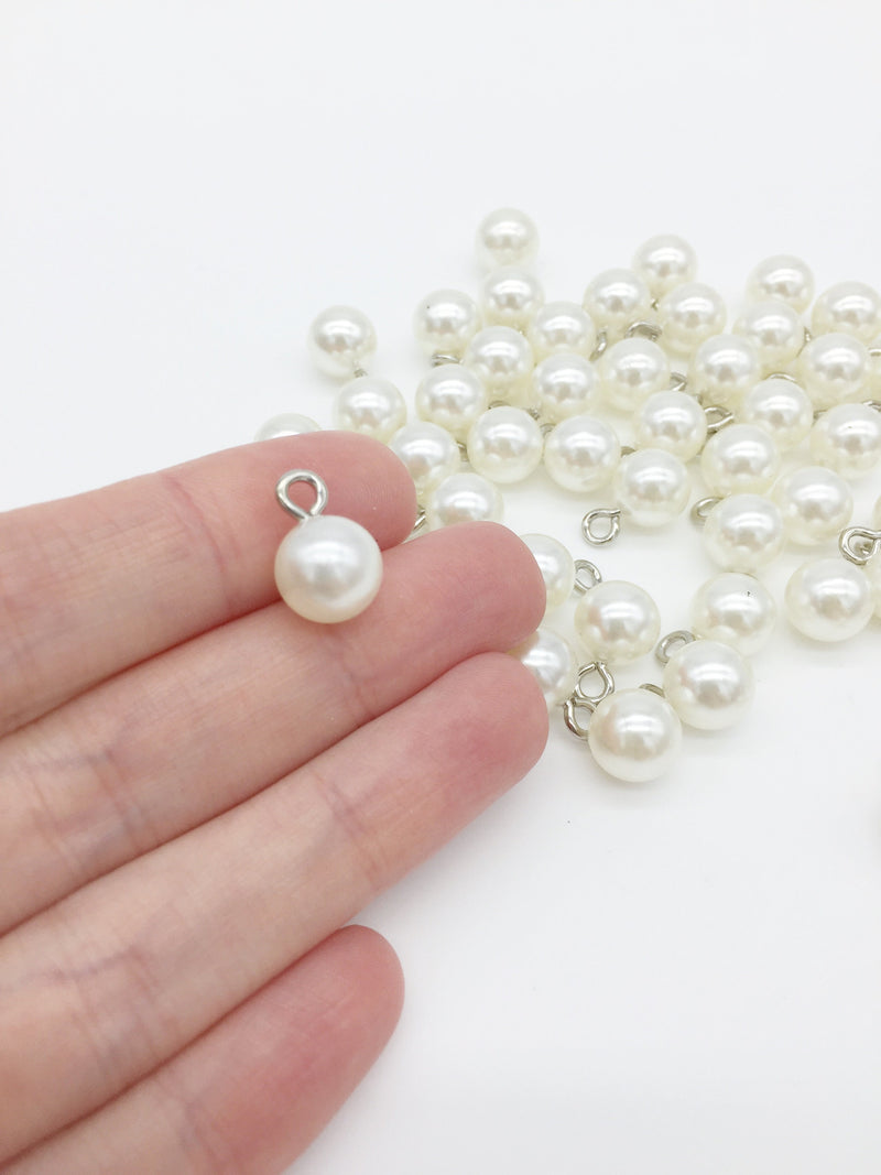 12 x Off-white Pearl Charms with Stainless Steel Loop, 10mm (3090)