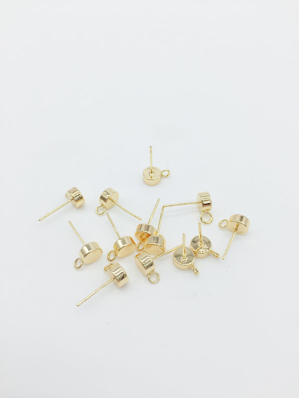 1 pair x 18K Gold Plated Flat Round Earring Studs with Loops (0373)