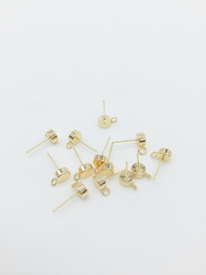 1 pair x 18K Gold Plated Flat Round Earring Studs with Loops (0373)