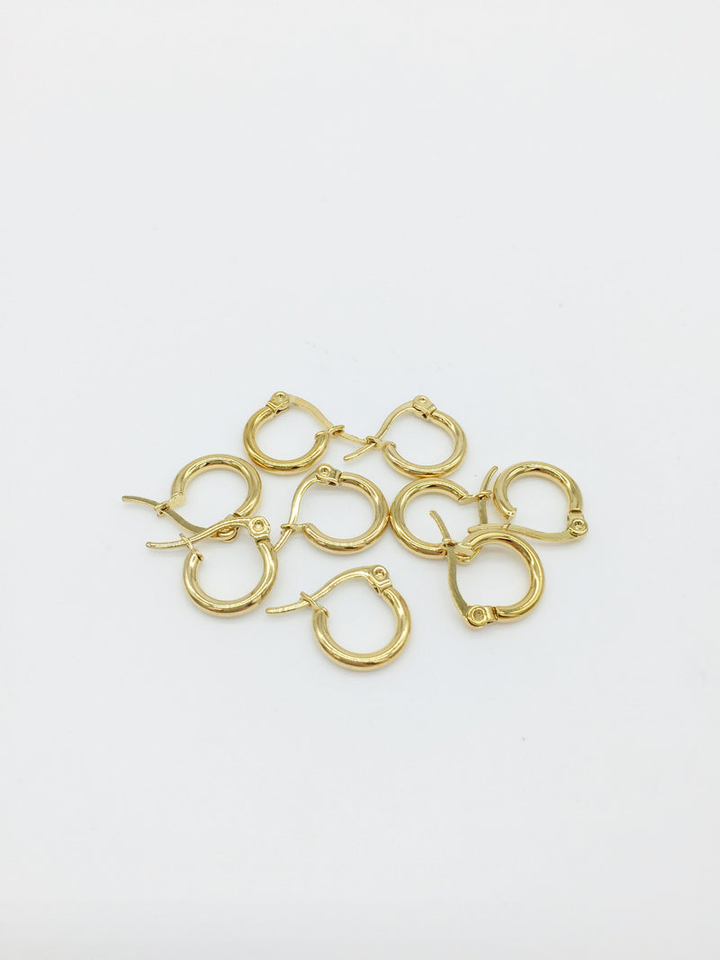 1 pair x Gold Plated Stainless Steel Earring Hoops, 13mm (1906G)