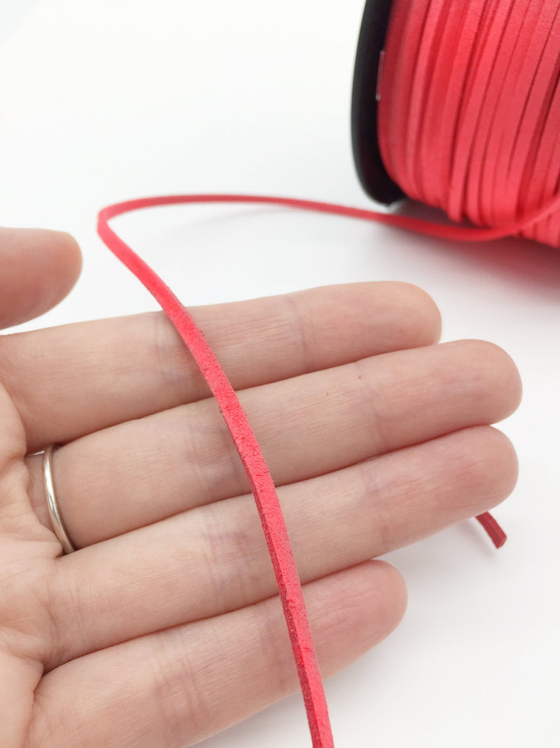 Coral Red Suede Cord, 3x1.5mm  (R1)