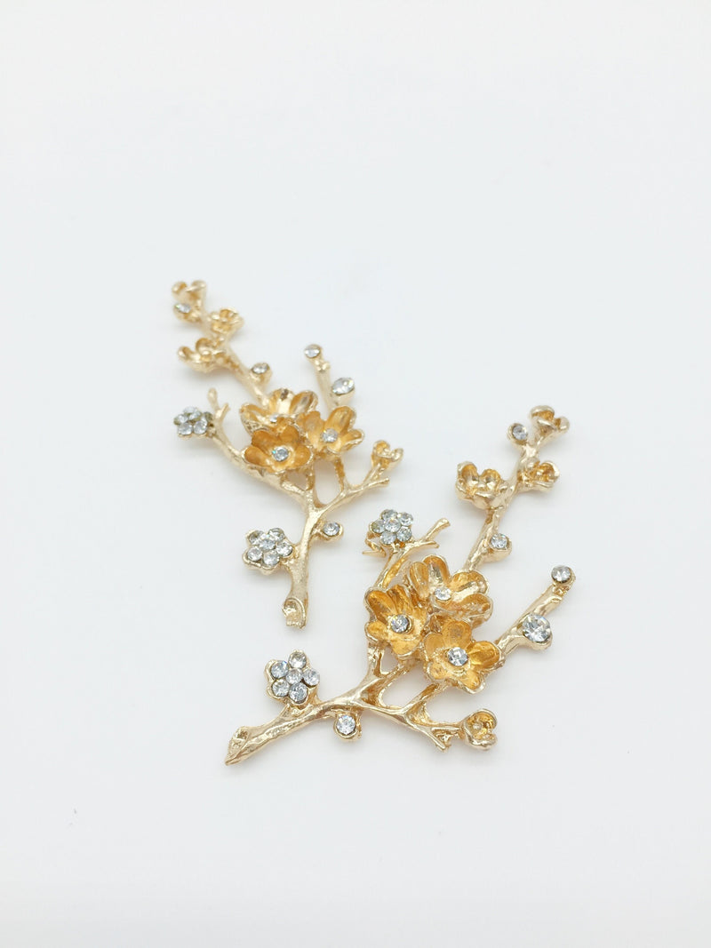 2 x Champagne Gold Blossom Branch Embellishment, 68x28mm