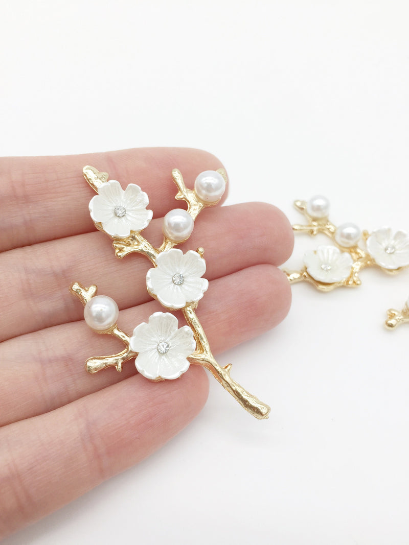 2 x Gold Plated Plum Blossom Branch Embellishments, 51x35mm