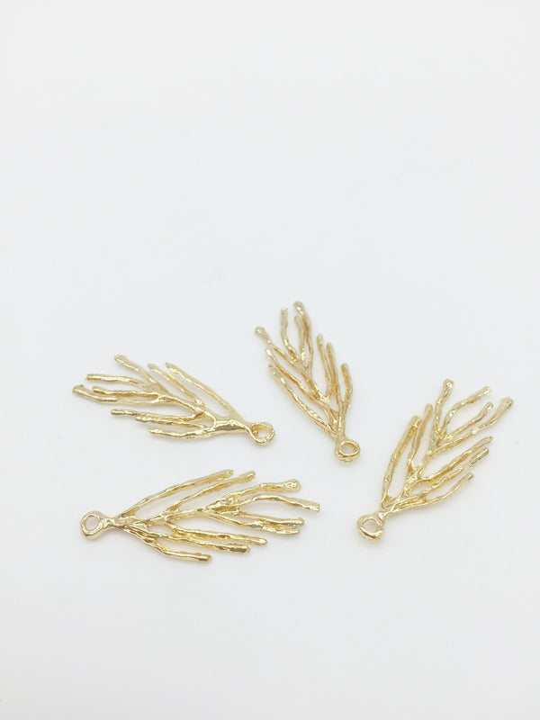 2 x Champagne Gold Conifer Branch Charms, 37x14mm