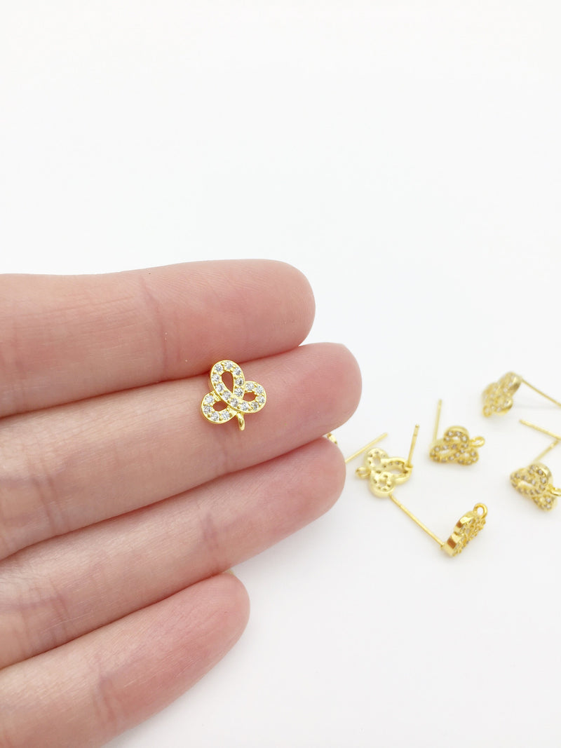 1 pair x 18K Gold Plated Knot Earring Studs with Cubic Zirconia (0411)